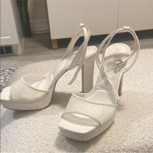 Aldo Cream Platform Block Heel Sandals with Ankle Strap